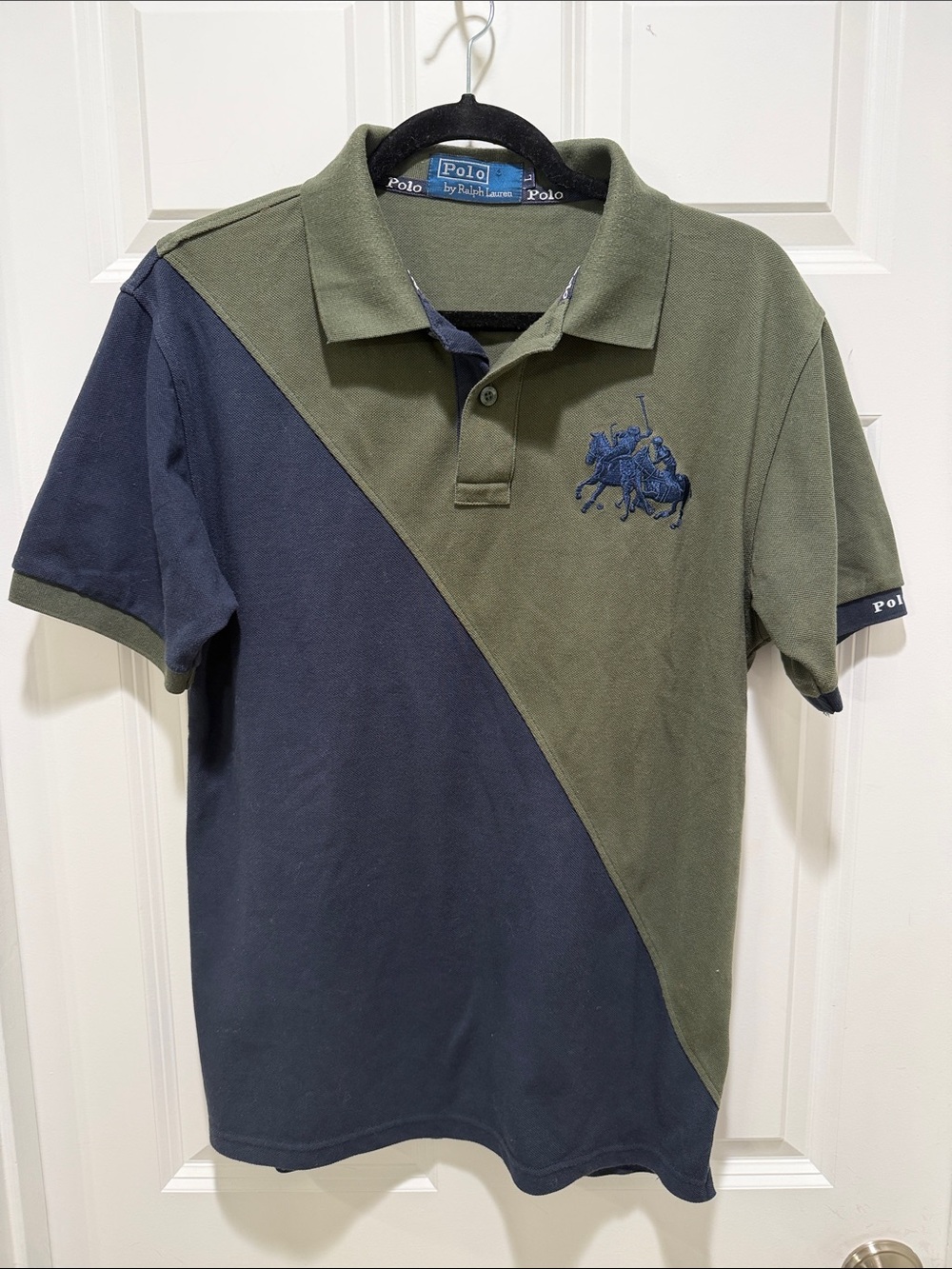 Polo Ralph Lauren Rare vintage Navy Green 2 horses logo short sleeve Colorblock